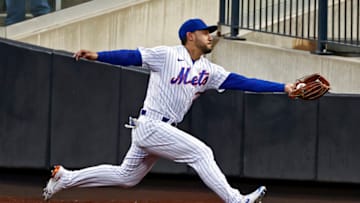 NEW YORK, NY - MAY 8: Michael Conforto #30 of the New York Mets makes an out on a fly ball by Carson Kelly #18 of the Arizona Diamondbacks the first inning at Citi Field on May 8, 2021 in the Flushing neighborhood of the Queens borough of New York City. (Photo by Adam Hunger/Getty Images)