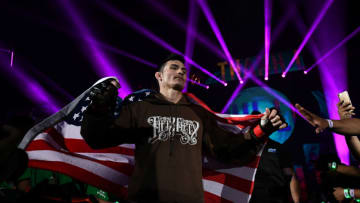 JAKARTA, INDONESIA - MAY 03: Thanh Le of Vietnam/USA (red) prepares before a fight against Yusup Saadulaev of Russia (blue) during ONE Championship Feather Weight at Istora Senayan on May 03, 2019 in Jakarta, Indonesia. (Photo by Robertus Pudyanto/Getty Images)