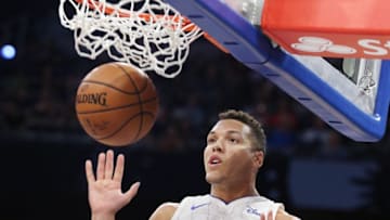 The Orlando Magic's Aaron Gordon dunks against the Cleveland Cavaliers in preseason action at the Amway Center in Orlando, Fla., on Friday, Oct. 13, 2017. (Stephen M. Dowell/Orlando Sentinel/TNS via Getty Images)