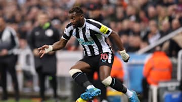 NEWCASTLE UPON TYNE, ENGLAND - FEBRUARY 18: Allan Saint-Maximin of Newcastle United on the ball during the Premier League match between Newcastle United and Liverpool FC at St. James Park on February 18, 2023 in Newcastle upon Tyne, England. (Photo by George Wood/Getty Images)