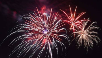 Fireworks display in the Ames sky during the 4th of July celebration at Jack Trice Stadium Saturday, July 3, 2021.