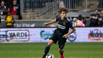CHESTER, PA - MAY 29: Philadelphia Union Midfielder Brenden Aaronson (22) dribbles the ball during the second half of the MLS match between the Colorado Rapids and the Philadelphia Union on May 29, 2019, at Talen Energy Stadium in Chester, PA. (Photo by Gregory Fisher/Icon Sportswire via Getty Images)