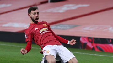 Bruno Fernandes, Manchester United. (Photo by Martin Rickett / POOL / AFP) / RESTRICTED TO EDITORIAL USE. No use with unauthorized audio, video, data, fixture lists, club/league logos or 'live' services. Online in-match use limited to 120 images. An additional 40 images may be used in extra time. No video emulation. Social media in-match use limited to 120 images. An additional 40 images may be used in extra time. No use in betting publications, games or single club/league/player publications. / (Photo by MARTIN RICKETT/POOL/AFP via Getty Images)