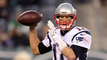 Nov 27, 2016; East Rutherford, NJ, USA; New England Patriots quarterback Tom Brady (12) prepares to throw the ball against the New York Jets during the first quarter at MetLife Stadium. Mandatory Credit: Brad Penner-USA TODAY Sports