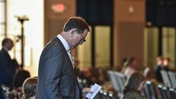 John Cohen, Mississippi State University's athletic director, is seen as family, friends, and teammates honor fallen MSU football star Sam Alton Westmoreland at The Orchard Church in Tupelo, Miss., Wednesday, October 26, 2022. Westmoreland passed away last Wednesday, October 19, just two days ahead of his 19th birthday.TCL Westmoreland Funeral 214
