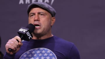LAS VEGAS, NEVADA - DECEMBER 10: Joe Rogan introduces fighters during the UFC 269 ceremonial weigh-in at MGM Grand Garden Arena on December 10, 2021 in Las Vegas, Nevada. (Photo by Carmen Mandato/Getty Images)