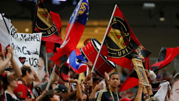 ATLANTA, GA - OCTOBER 22: Fans watch the match between the Atlanta United and the Toronto FC at Mercedes-Benz Stadium on October 22, 2017 in Atlanta, Georgia. (Photo by Kevin C. Cox/Getty Images)
