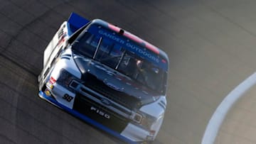 LAS VEGAS, NEVADA - SEPTEMBER 13: Grant Enfinger, driver of the #98 ThorSport Racing/Curb Records Ford, drives during practice for the NASCAR Gander Outdoor Truck Series World of Westgate Las Vegas 200 at Las Vegas Motor Speedway on September 13, 2019 in Las Vegas, Nevada. (Photo by Jonathan Ferrey/Getty Images)
