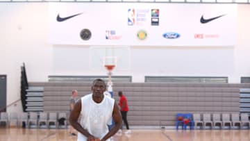 JOHANNESBURG, SOUTH AFRICA - AUGUST 1: Bismack Biyombo of the Orlando Magic goes through a work out during the Basketball Without Borders Africa program at the American International School of Johannesburg on August 1, 2017 in Gauteng province of Johannesburg, South Africa. NOTE TO USER: User expressly acknowledges and agrees that, by downloading and or using this photograph, User is consenting to the terms and conditions of the Getty Images License Agreement. Mandatory Copyright Notice: Copyright 2017 NBAE (Photo by Nathaniel S. Butler/NBAE via Getty Images)
