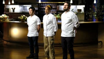 TOP CHEF -- "The Next Top Chef Is..." Episode 1814 -- Pictured: (l-r) Shota Nakajima, Dawn Burrell, Gabe Erales -- (Photo by: David Moir/Bravo)