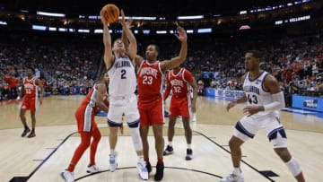 Mar 20, 2022; Pittsburgh, PA, USA; IVillanova Wildcats guard Collin Gillespie (2) shoots the ball against Ohio State Buckeyes forward Zed Key (23) in the second half during the second round of the 2022 NCAA Tournament at PPG Paints Arena. Mandatory Credit: Geoff Burke-USA TODAY Sports