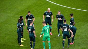 LONDON, ENGLAND - FEBRUARY 22: Valentino Lazaro, Martin Dubravka, Joelinton, Allan Saint-Maximin, Federico Fernandez, Jamaal Lascelles, Fabian Schar, Danny Rose, Miguel Almiron of Newcastle United during the Premier League match between Crystal Palace and Newcastle United at Selhurst Park on February 22, 2020 in London, United Kingdom. (Photo by Sebastian Frej/MB Media/Getty Images)