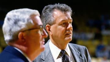 SALT LAKE CITY, UT - CIRCA 1988: Utah Jazz announcer, Rod Hundley looks on during a game circa 1988 in Salt Lake City, Utah at the Salt Palace. Copyright 1988 NBAE (Photo by Andrew D. Bernstein/NBAE via Getty Images)
