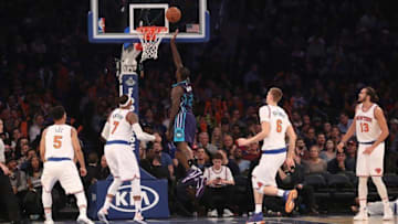 Nov 25, 2016; New York, NY, USA; Charlotte Hornets forward Marvin Williams (2) puts up the ball during the third quarter against the New York Knicks at Madison Square Garden. New York Knicks won 113-111. Mandatory Credit: Anthony Gruppuso-USA TODAY Sports
