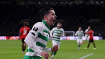 GLASGOW, SCOTLAND - NOVEMBER 28: Lewis Morgan of Celtic celebrates after he scores his sides first goal during the UEFA Europa League group E match between Celtic FC and Stade Rennes at Celtic Park on November 28, 2019 in Glasgow, United Kingdom. (Photo by Ian MacNicol/Getty Images)