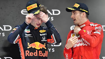 Max Verstappen, Red Bull Racing, and Charles Leclerc, Ferrari, Formula 1 (Photo by ANDREJ ISAKOVIC / AFP) (Photo by ANDREJ ISAKOVIC/AFP via Getty Images)