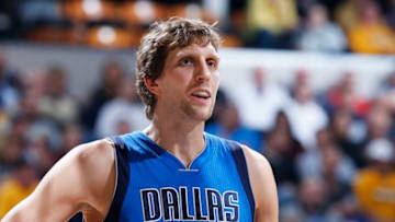 INDIANAPOLIS, IN - DECEMBER 16: Dirk Nowitzki #41 of the Dallas Mavericks looks on against the Indiana Pacers during the game at Bankers Life Fieldhouse on December 16, 2015 in Indianapolis, Indiana. The Pacers defeated the Mavericks 107-81. NOTE TO USER: User expressly acknowledges and agrees that, by downloading and or using the photograph, User is consenting to the terms and conditions of the Getty Images License Agreement. (Photo by Joe Robbins/Getty Images)