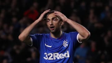GLASGOW, SCOTLAND - OCTOBER 25: Eros Grezda of Rangers reacts during the UEFA Europa League Group G match between Rangers and Spartak Moscow at Ibrox Stadium on October 25, 2018 in Glasgow, United Kingdom. (Photo by Ian MacNicol/Getty Images)