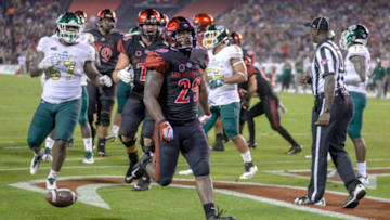 SAN DIEGO, CA - SEPTEMBER 08: Juwan Washington #29 of the San Diego State Aztecs runs for a touchdown in the 2nd half against the Sacramento State Hornets at SDCCU Stadium on September 8, 2018 in San Diego, California. (Photo by Kent Horner/Getty Images)