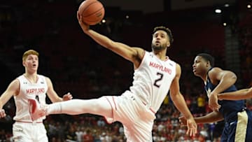 Nov 29, 2016; College Park, MD, USA; Maryland Terrapins guard Melo Trimble (2) rebounds a ball during the first half against the Pittsburgh Panthers at Xfinity Center. Mandatory Credit: Tommy Gilligan-USA TODAY Sports