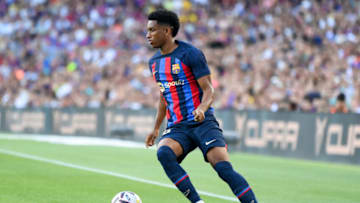 Alejandro Balde with the ball during the match between FC Barcelona and Real Valladolid CF at Camp Nou on August 28, 2022 in Barcelona, Spain. (Photo by David Ramos/Getty Images)