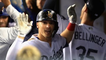 LOS ANGELES, CA - JULY 03: Enrique Hernandez #14 of the Los Angeles Dodgers is congratulated in the dugout after hitting a two-run homerun during the sixth inning of a game against the Pittsburgh Pirates at Dodger Stadium on July 3, 2018 in Los Angeles, California. (Photo by Sean M. Haffey/Getty Images)