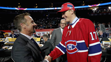 CHICAGO, IL - JUNE 24: Cayden Primeau greets the team after being selected 199th overall by the Montreal Canadiens during the 2017 NHL Draft at United Center on June 24, 2017 in Chicago, Illinois. (Photo by Dave Sandford/NHLI via Getty Images)