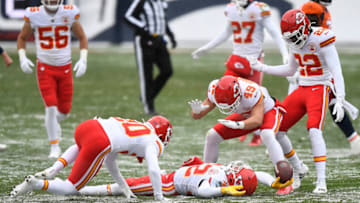 DENVER, COLORADO - OCTOBER 25: Tyrann Mathieu #32 of the Kansas City Chiefs celebrates after recovering a fumble against the Denver Broncos in the first quarter of their NFL game at Empower Field At Mile High on October 25, 2020 in Denver, Colorado. (Photo by Dustin Bradford/Getty Images)