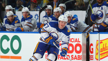 BUFFALO, NY - APRIL 4: Casey Mittelstadt #37 of the Buffalo Sabres skates during an NHL game against the Ottawa Senators on April 4, 2018 at KeyBank Center in Buffalo, New York. (Photo by Bill Wippert/NHLI via Getty Images) *** Local Caption *** Casey Mittelstadt