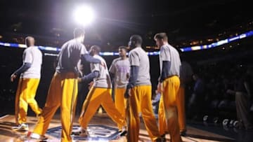 Feb 8, 2015; Charlotte, NC, USA; The Indiana Pacers take to the floor before the game against the Charlotte Hornets at Time Warner Cable Arena. Mandatory Credit: Sam Sharpe-USA TODAY Sports