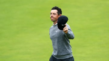 PORTRUSH, NORTHERN IRELAND - JULY 19: Rory McIlroy of Northern Ireland reacts on the 18th during the second round of the 148th Open Championship held on the Dunluce Links at Royal Portrush Golf Club on July 19, 2019 in Portrush, United Kingdom. (Photo by Francois Nel/Getty Images)