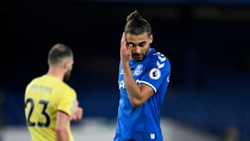 LIVERPOOL, ENGLAND - MARCH 13: Dominic Calvert-Lewin of Everton looks dejected following their side's defeat in the Premier League match between Everton and Burnley at Goodison Park on March 13, 2021 in Liverpool, England. Sporting stadiums around the UK remain under strict restrictions due to the Coronavirus Pandemic as Government social distancing laws prohibit fans inside venues resulting in games being played behind closed doors. (Photo by Peter Powell - Pool/Getty Images)