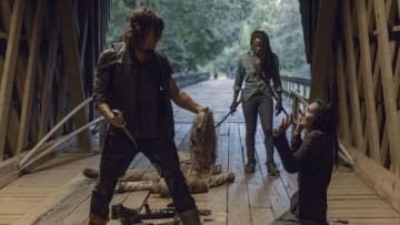 Norman Reedus as Daryl Dixon, Danai Gurira as Michonne, Cassady McClincy as Lydia - The Walking Dead _ Season 9, Episode 9 - Photo Credit: Jackson Lee Davis/AMC