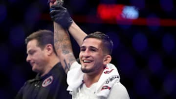 CHICAGO, IL - JUNE 09: Sergio Pettis celebrates after beating Joseph Benavidez by split decision in their flyweight bout during the UFC 225: Whittaker v Romero 2 event at the United Center on June 9, 2018 in Chicago, Illinois. (Photo by Dylan Buell/Getty Images)