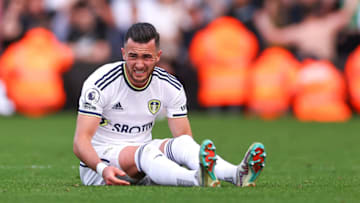 LEEDS, ENGLAND - MAY 28: A dejected Jack Harrison of Leeds United during the Premier League match between Leeds United and Tottenham Hotspur at Elland Road on May 28, 2023 in Leeds, United Kingdom. (Photo by Robbie Jay Barratt - AMA/Getty Images)