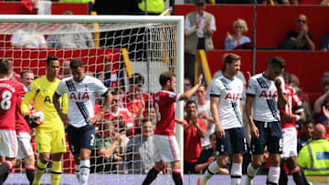 MANCHESTER, ENGLAND - AUGUST 08: A dejected Kyle Walker of Tottenham Hotspur after scoring an own goal during the Barclays Premier League match between Manchester United and Tottenham Hotspur at Old Trafford on August 08, 2015 in Manchester, England. (Photo by Matthew Ashton - AMA/Getty Images)