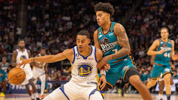 Detroit Pistons guard Killian Hayes (7) defends against Golden State Warriors guard Jordan Poole Credit: David Reginek-USA TODAY Sports