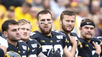 IOWA CITY, IOWA- SEPTEMBER 28: Tight end Nate Wieting #39 of the Iowa Hawkeyes before the match-up against the Middle Tennessee Blue Raiders on September 28, 2019 at Kinnick Stadium in Iowa City, Iowa. (Photo by Matthew Holst/Getty Images)