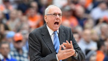 SYRACUSE, NY - JANUARY 28: Head coach Jim Boeheim of the Syracuse Orange reacts to a call against the Florida State Seminoles during the first half at the Carrier Dome on January 28, 2017 in Syracuse, New York. (Photo by Rich Barnes/Getty Images)