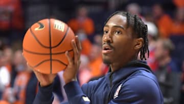 Dec 11, 2021; Champaign, Illinois, USA; Arizona Wildcats guard Shane Nowell (1) against the Illinois fighting Illini at State Farm Center. Mandatory Credit: Ron Johnson-USA TODAY Sports