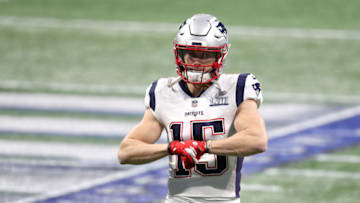 ATLANTA, GEORGIA - FEBRUARY 03: Chris Hogan #15 of the New England Patriots warms up prior to Super Bowl LIII against the Los Angeles Rams at Mercedes-Benz Stadium on February 03, 2019 in Atlanta, Georgia. (Photo by Patrick Smith/Getty Images)