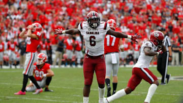 T.J. Brunson #6 and Jaycee Horn #1 of the South Carolina Gamecocks. (Photo by Kevin C. Cox/Getty Images)