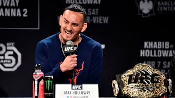 BROOKLYN, NY - APRIL 04: Max Holloway interacts with media and fans during the UFC 223 Press Conference at the Music Hall of Williamsburg on April 4, 2018 in Brooklyn, New York. (Photo by Jeff Bottari/Zuffa LLC/Zuffa LLC via Getty Images)