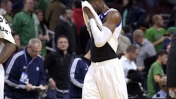 Nov 19, 2014; Philadelphia, PA, USA; Philadelphia 76ers forward Nerlens Noel (4) walks off the court after the game against the Boston Celtics at Wells Fargo Center. The Celtics won101-90. Mandatory Credit: Eric Hartline-USA TODAY Sports