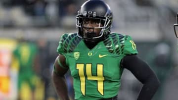 Sep 28, 2013; Eugene, OR, USA; Oregon Ducks cornerback Ifo Ekpre-Olomu (14) before the game against the California Golden Bears at Autzen Stadium. Mandatory Credit: Scott Olmos-USA TODAY Sports