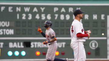 Jun 8, 2021; Boston, Massachusetts, USA; Houston Astros shortstop Carlos Correa (1) rounds the bases after hitting a home run against Boston Red Sox starting pitcher Martin Perez (54) in the first inning at Fenway Park. Mandatory Credit: David Butler II-USA TODAY Sports