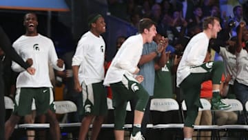 Nov 23, 2016; Paradise Island, BAHAMAS; Michigan State Spartans bench reacts during the second half against the St. John's Red Storm in the 2016 Battle 4 Atlantis in the Imperial Arena at the Atlantis Resort. Mandatory Credit: Kevin Jairaj-USA TODAY Sports