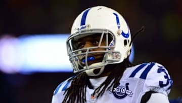 Jan 11, 2014; Foxborough, MA, USA; Indianapolis Colts running back Trent Richardson (34) during the 2013 AFC divisional playoff football game against the New England Patriots at Gillette Stadium. Mandatory Credit: Andrew Weber-USA TODAY Sports