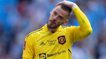 LONDON, ENGLAND - JUNE 03: David de Gea of Manchester United reacts after losing the Emirates FA Cup Final between Manchester City and Manchester United at Wembley Stadium on June 03, 2023 in London, England. (Photo by Visionhaus/Getty Images)