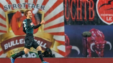 Bremen´s US forward Josh Sargent celebrates scoring during the German first division Bundesliga football match between RB Leipzig and Werder Bremen in Leipzig, eastern Germany on December 22, 2018. (Photo by ROBERT MICHAEL / AFP) / RESTRICTIONS: DFL REGULATIONS PROHIBIT ANY USE OF PHOTOGRAPHS AS IMAGE SEQUENCES AND/OR QUASI-VIDEO (Photo credit should read ROBERT MICHAEL/AFP/Getty Images)